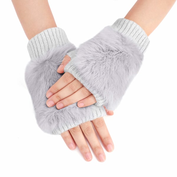 Vinter chic perleknittede hansker kjøring skriving fingerløse hansker (grå)