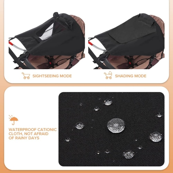 Sun Shade for Stroller, Canopy Sun Shade for Pram Carrycot, UV 50+ Adjustable Sun Protection Bassinet with Storage Bag（black）