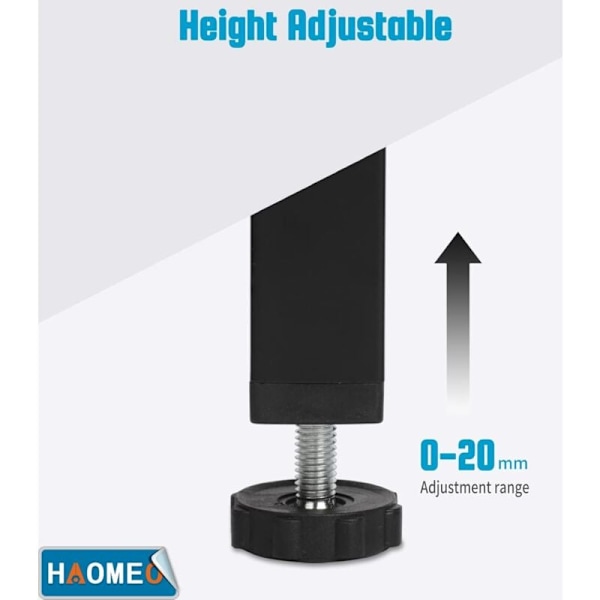 4 kpl Metalliset ruuvattavat sängynjalat Universaalit sälepohjan jalat Mustat huonekalujalat, ei porausta, sängynpohjan jalat, säädettävä korkeus: 20cm(+2cm), neliö 3x