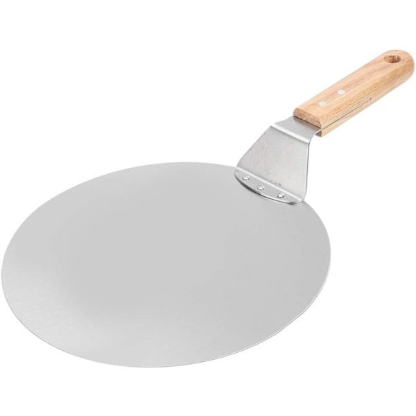 Pizzaspade, 10-tommer rustfrit stål, 10-tommer metal pizzaspade, pizzaspade med træhåndtag til madlavning af pizza og hjemmebagt brød