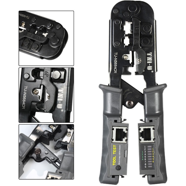 TNI-U TU-N5684CR crimptång och kabeltestare 2 i 1 tång för att crimpa kablar RJ11 RJ12 RJ45 TLUCH TIGHT TLUS TESTER SIDETS