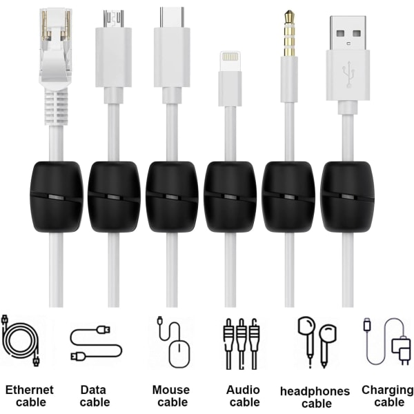 16 stk. kabelholder, kabelstyringsklemme, selvklæbende ledningsarrangør, silikone, selvklæbende skrivebord, USB-opladningskabel, strømkabel, computer, kontor, hjem