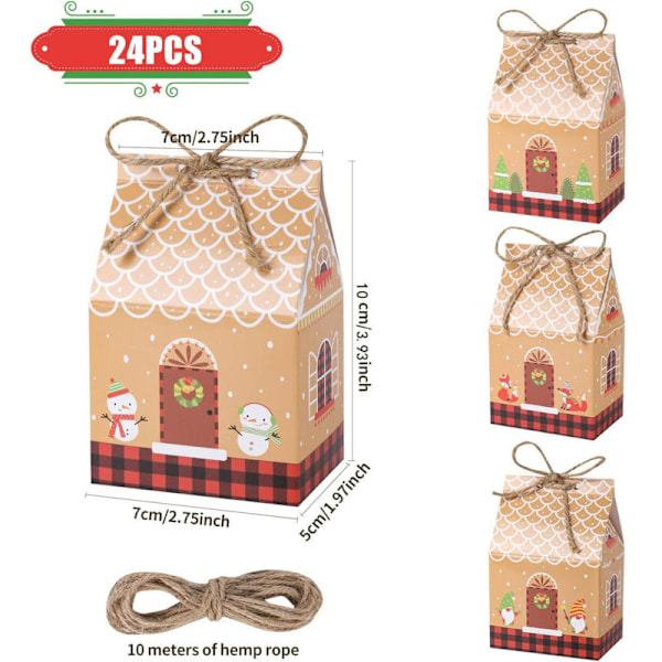 24 st Julklappsaskar, Julchokladask med 10 m Hampasnöre, Juldekoration Julkakask för Julklappsförpackning, Ch