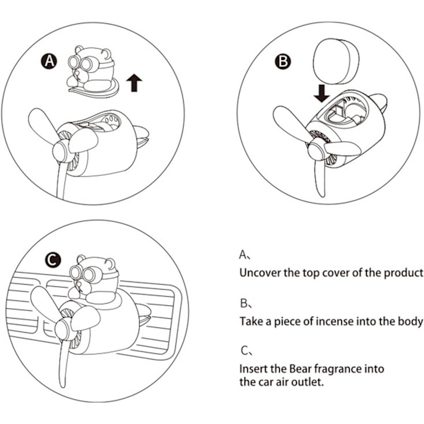 Anime björn pilot bil luftfräschare, bildiffusor ventilationsklämma, aromaterapidiffusor, doftklämma luftutlopp bil aromdiffusor, aromaterapi interiör O
