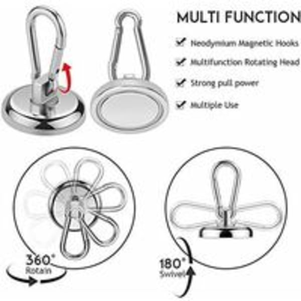 Magneettiset koukut, supervahvat neodyymimagneetit irrotettavalla karabiinihaalla, raskaat magneettiset koukut keittiöön, grilliin, laukkuihin, toimistoon, 2 kpl