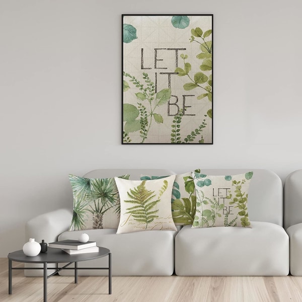 Sæt med 4 pudebetræk 45x45cm, (uden pude) bomuld og hør dekorative puder til sofa, soveværelse, stole, have, forårsindretning.