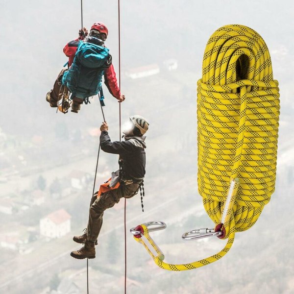 30m Klätterrep 12mm Ripstop Räddningsrep med 2 Karabiner för Utomhus Vandring Bergsklättring Nödbrand