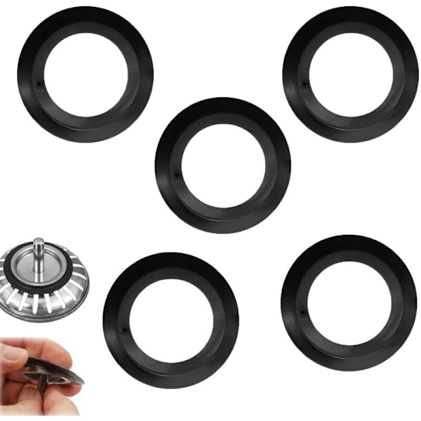 5 stk. Vaskpropforsegling, Køkken Gummi Udskiftnings Vaskpropforsegling til Stopperventil og Si-kurv, O-ringe Forseglinger i 54 mm Ydre, 32 mm Indre (Sort)
