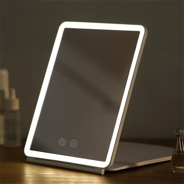 LED Kosmetisk Spegel, Bärbar Fällbar Laddningsbar Förstorande 1X 3X 3 Färg LED Ljus Dimbar Touch Screen Resespegel för Kvinnor och Flickor