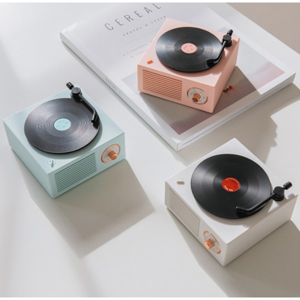Liten multifunksjonell Bluetooth vinylplatespiller trådløs lyd (rosa)