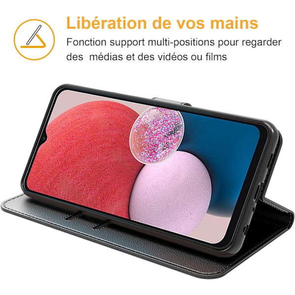 Fodral för Samsung Galaxy A13 4G / 5G (Svart Bok), Samsung A13 Lite Fodral, Premium PU Läder Skyddande Skal, Magnetisk Stängning Väska, Flip Case Comp