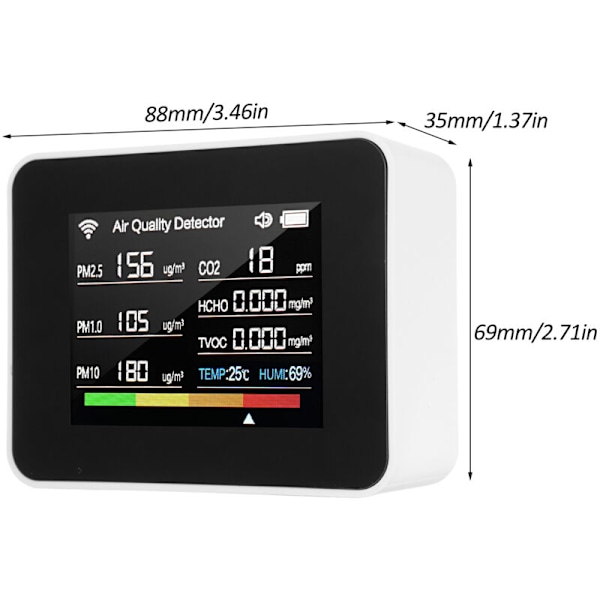 Tuya WiFi Luftkvalitetsmätare 13-i-1 Inomhusluftkvalitetsmonitor detekterar Co₂ HCHO TVOC PM2.5 PM1.0 PM10 Luftfuktighet och Temperatur Temperaturlarm MIDIE