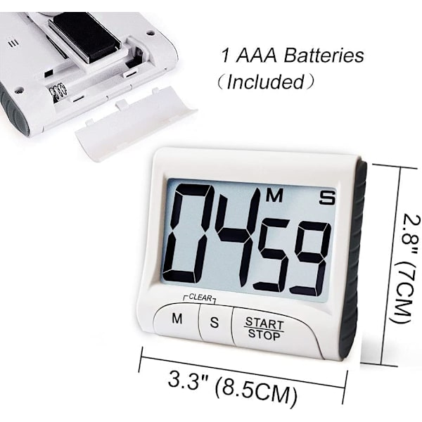Stort display køkkenur - Digitalt ur Magnetisk bagside Høj alarmledning Nedtælling 78*70*25mm