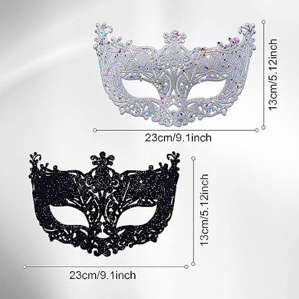 2 stk. maske for maskeradeball, svart filigran og sølv filigran fest fancy julemaske masker for maskeradeball
