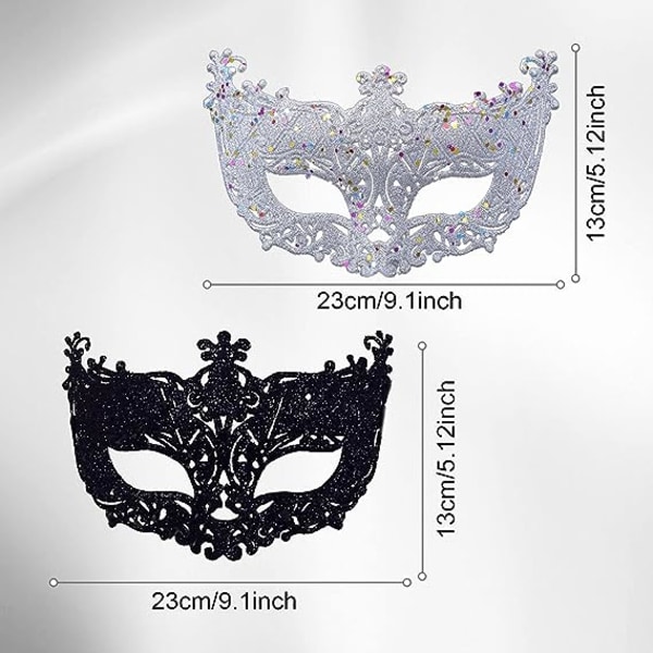 2 stk. maske til maskerade, sort filigran og sølv filigran fest fancy julemaske masker til maskeradebal
