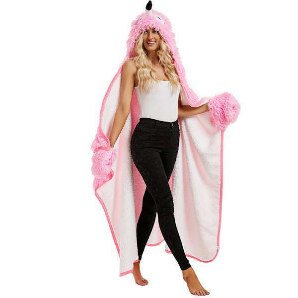 Flamingo Vuxen Bärbar Huvfilt - Plysch Super Mjuk Varm Komfort Plysch Flanell Fleece och Sherpa Hoodie Poncho - Flamingo
