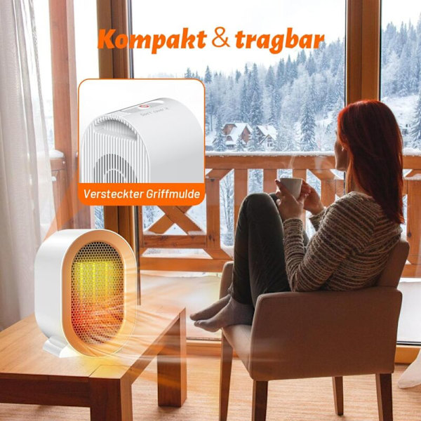 Actoint varme, Elektrisk radiator 800/1200W, Keramisk baseret mini varme, Beskyttelse mod overophedning & anti-vælter, 2 varmetilstande, hjemmekontor b