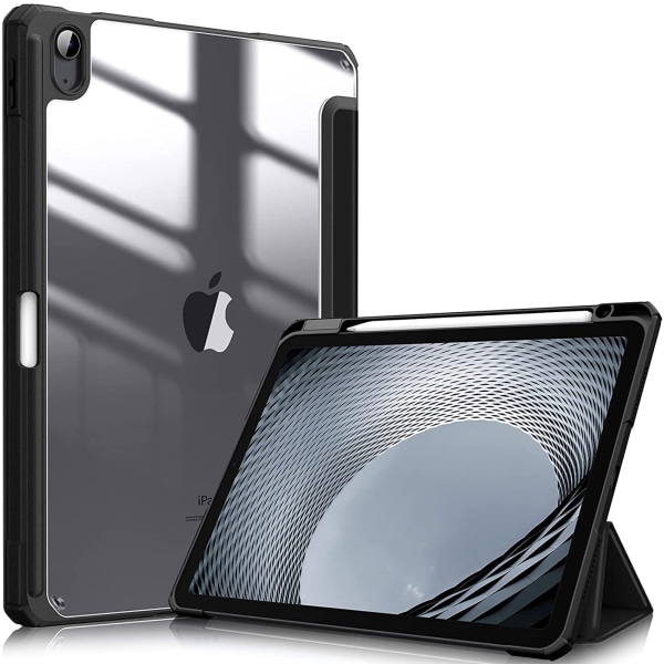 Fodral för iPad Air 2022 5:e generation 10,9 tum/iPad Air 4 2020 - Genomskinligt transparent skydd [Förvaring och stylusladdning] Stötsäkert automatisk viloläge/väckning C