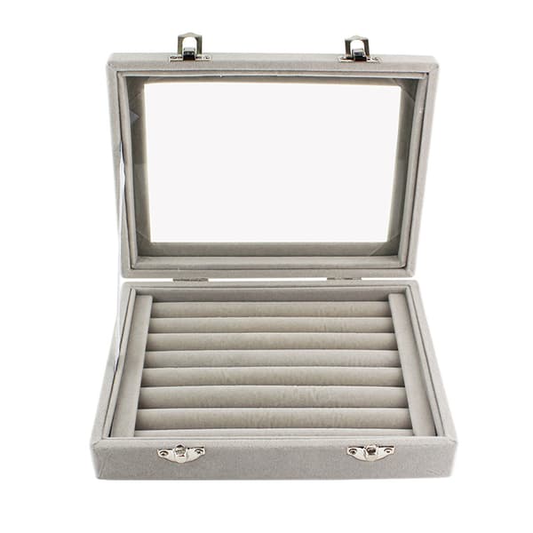 Velvet Glas Smykke Display Organizer Ring Ørering Smykkeæske Ring Holder Box, (Grå)