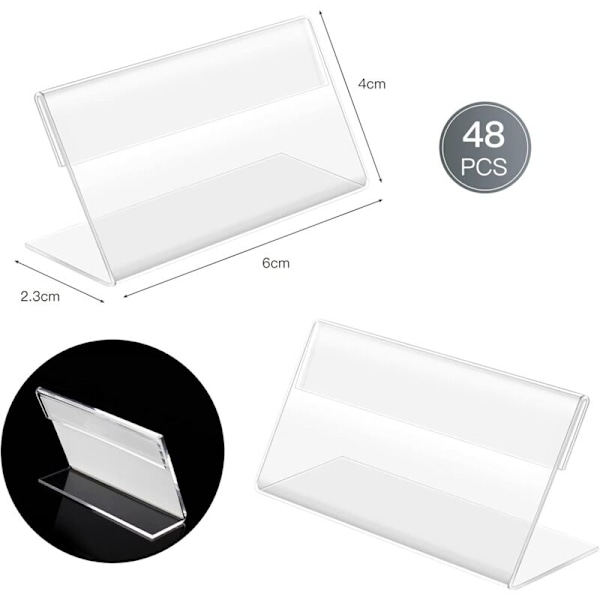 48 Delar Prislappar dörr, prisdisplay av transparent akryl akryllappstöd för bakade bagerier (6 4cm)