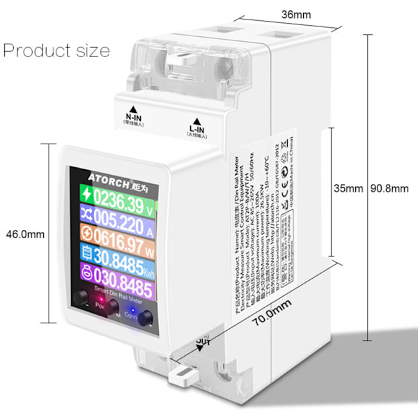 Enkelfaset intelligent strømmåler Tuya WiFi Digital Display 3 Elektriske tariffmoduser Installasjon på DIN-skinne 35 mm Applikasjon for Smarttelefon