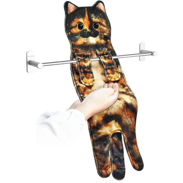 Kattformad absorberande handduk (blommig katt), söta husdjurshanddukar, kök