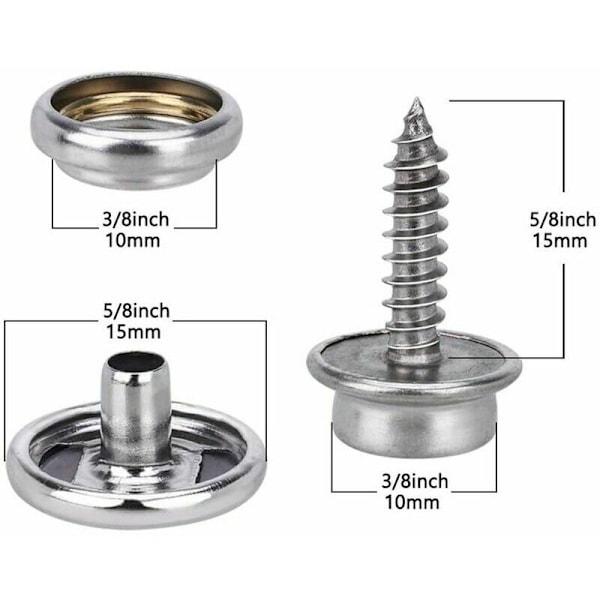Sett med 150 tilbehør av marine kvalitet, polstring i rustfritt stål 10mm båtbro med knappebånd.