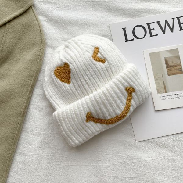Stor ansigts japansk tyk strikket hue til kvinder efterår og vinter mode uld hue udendørs varm hue sweater trend