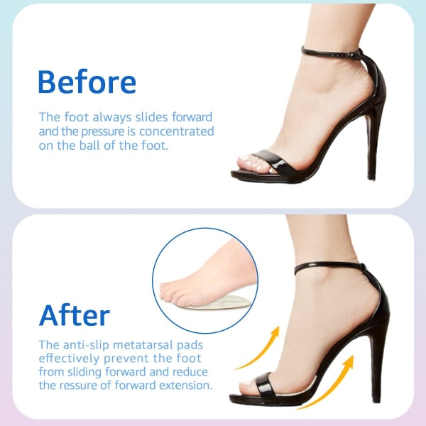 Mellemfodspuder, forfodspuder, skridsikre indlægssåler til sko med åben tå, hælpuder til indlægssåler for at forhindre fødderne i at glide frem 3 par (multi-colo