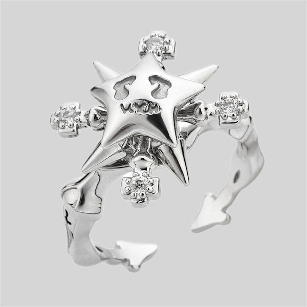 Cross Compass Lucky Star Luminous Rotating Ring Street Hip-Hop Fashion Geometric Open Ring