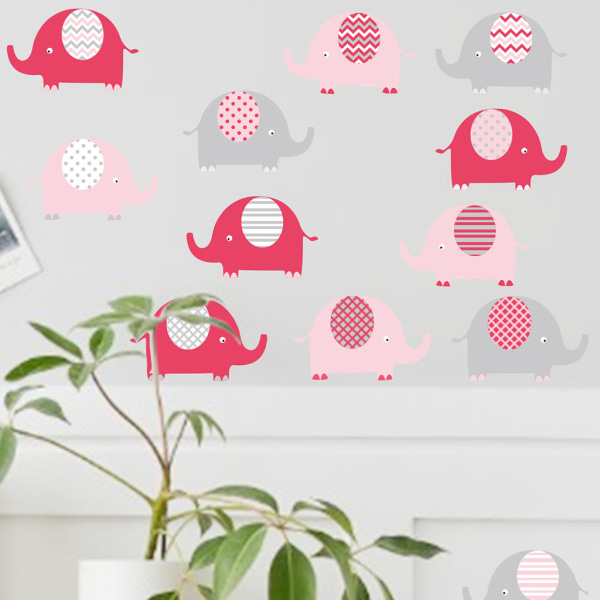 4 PCS Wall Stickers Little Pink Elephant Wall Stickers Mural Decals for Bedroom Living Room Wall TV