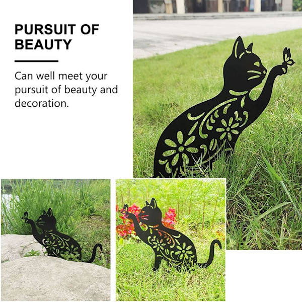 1 stk Hage Metall Katt Statuer Silhuett Katt Dekorativt Jern Kattformet Vegg Ornament for Utendørs Gård Hagedekorasjoner (Svart)