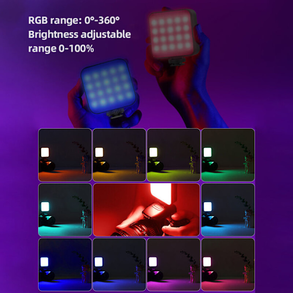 T64RGB Taskulamppu LED Mini LAMP RVB Valo Valokuvausvalo 2500k-9000k ± 200k CRIS värilämpötila, 65 helmeä 3 suurta tukea