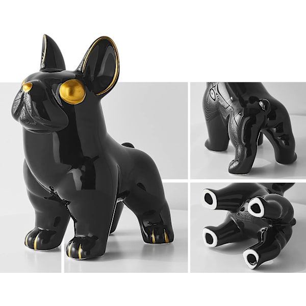 Söt hundfigur heminredning, samlarobjekt svart keramisk fransk bulldog staty dekoration vardagsrum sovrum kontor soffbord, presentidéer för kvinnor