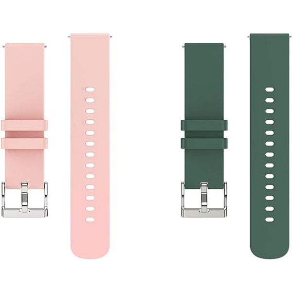 Grønn + Rosa - 20 mm Smartwatch-erstatningsrem, hudvennlig silikonhurtigutløser, Smartwatch-rem