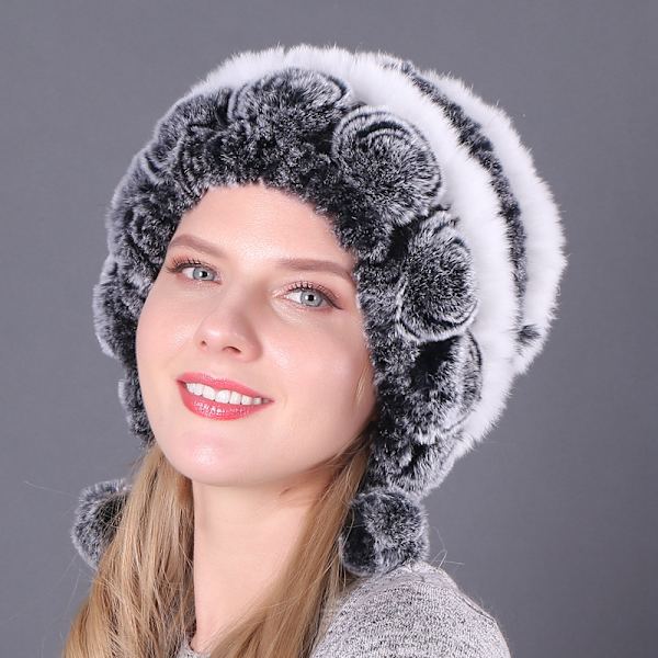Kvinde Faux Fur Huer, Vinter Faux Fur Huer, Varme Huer med Blomsterstriber, Bløde og Fluffy Huer One Size