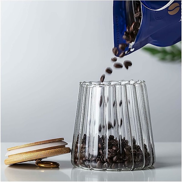 Glass Kaffe Nøtter Lufttett Oppbevaringsboks Petal Dekorativ Beholder med Bambuslokk Lettgrep Metallhåndtak 700ml (23oz)
