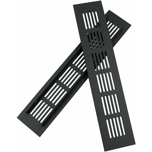 Pakke med 2 rektangulære aluminiumsdørventiler 250 x 50 mm Insektbeskyttelse til autocamper, garderobe, køkken osv. - Sort，HANBING