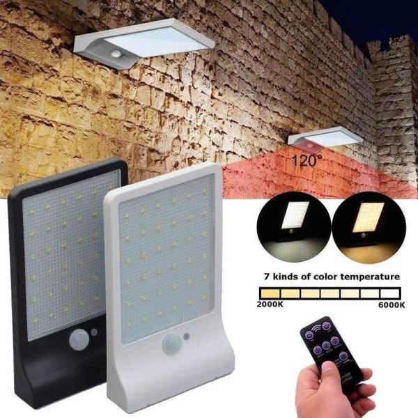 36LED-Svart Solcelle Hage Lamper med Stang, Utendørs Hjem Balkong LED Gjerde Vegglys Sensor
