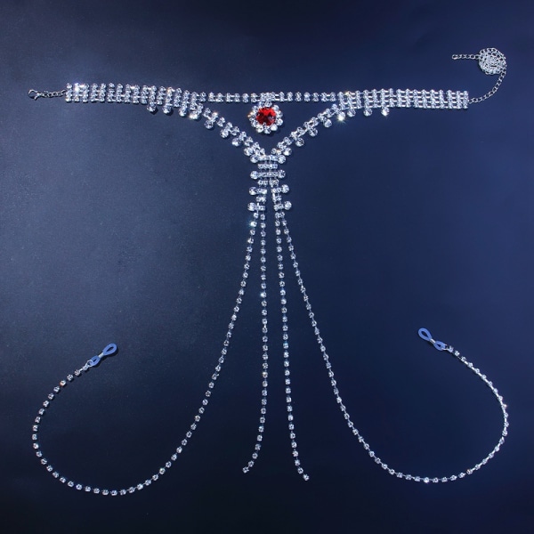 Boho Rhinestone Underkläder Silver Chain Crystal Trosa Bikini G-String Kroppssmycken Tillbehör för Kvinnor och Flickor