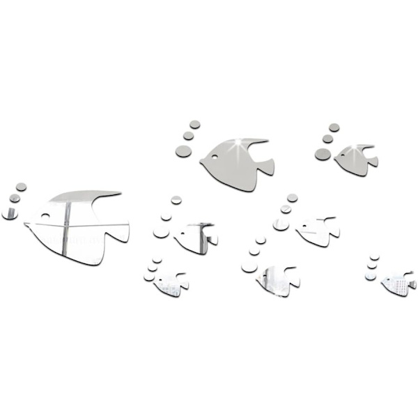 8-pack 3D Tropiska Fiskar Spegel Effekt Väggdekaler Mode Design Konst Dekaler Heminredning Silver