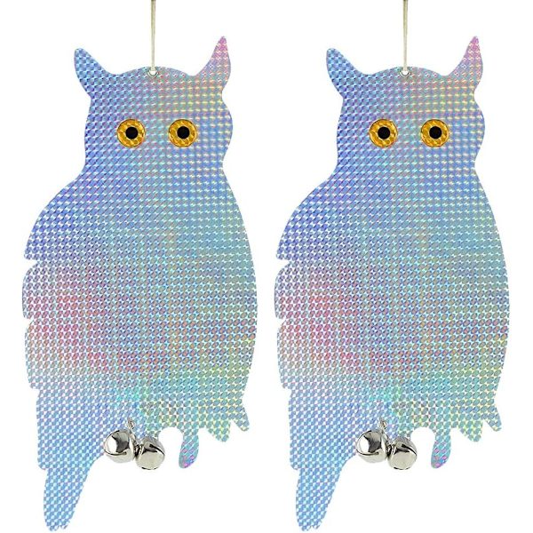 2-pack fågelskrämma - Reflekterande hängande uggla - Skadedjursbekämpning hackspettsavskräckande - Skräm och skräm duvor, måsar, skadedjur, prot