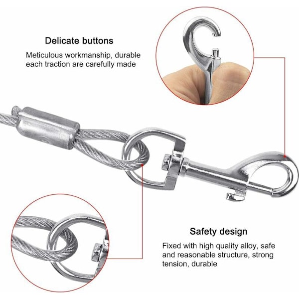 Festekabel for hund opp til 80 kg, 3 meter, bånd for små, mellomstore eller store hunder (blå)