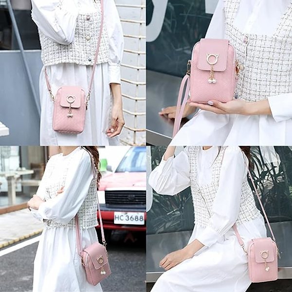 Naisten Mini Crossbody PU-matkapuhelinlaukku, naisten vetoketjullinen puhelinlaukku, älykäs lompakko, matkapuhelinlaukku säädettävällä olkahihnalla matkustamiseen S