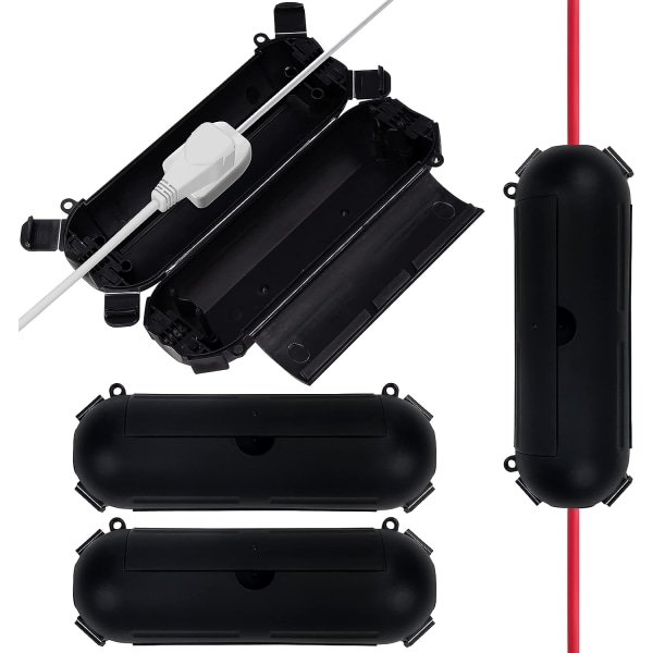 Svart Vattentät Inomhus/Utomhus Box för Förlängningssladdar och Elektriska Anslutningar (4-Pack) - Vattentät Skyddsbox för Eluttag för Julkransar
