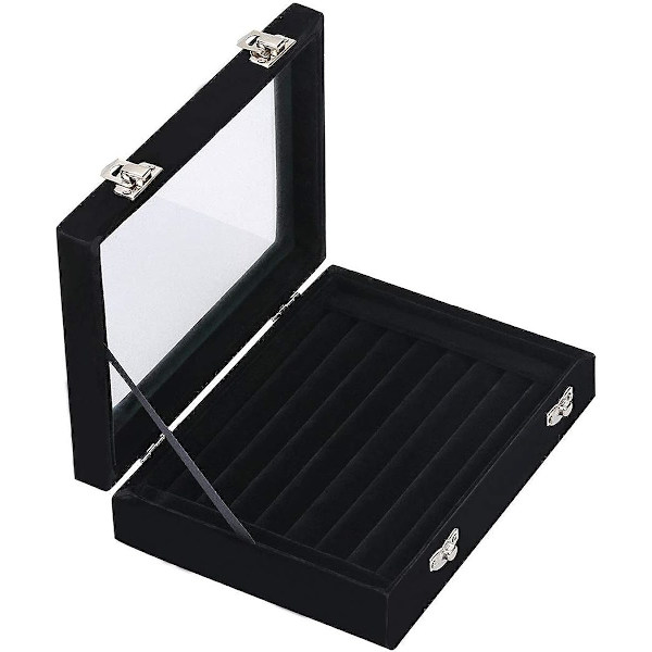 20 x 15x 5 cm Svart, smyckesförvaringslåda Display Vatten Vlours Rymmer upp till 48 ringar - Perfekt för ringar, örhängen  manschettknappar