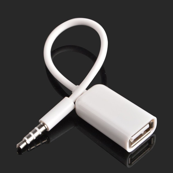 AUX-USB-muunnoskaapeli 3,5 mm uros Aux-audioliitin USB 2.0 naaras - Auton kaapeli valkoinen (auto tarvitsee MP3-dekoodausfunktion)