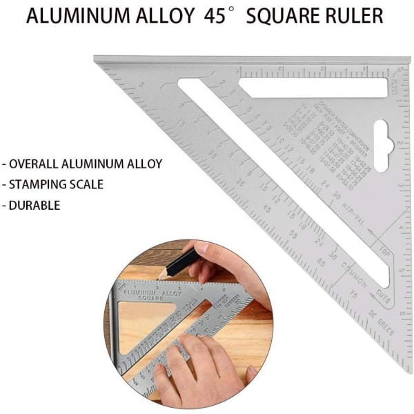 7 tum triangulär vinkelhake linjal, aluminium triangulär mätning aluminium triangulär linjal