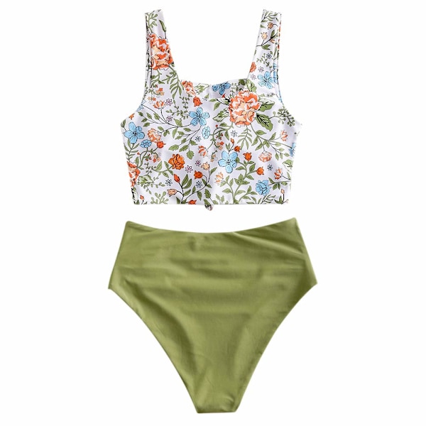 Kvinnors Scoop Bikini Set Ruffled High Waisted M