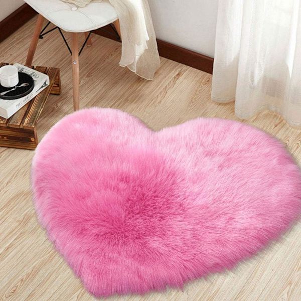 Teppe Hjerteformet teppe Søt ferskenhjerte plysj stol pute sofa seng teppe stue soverom barnerom 80 × 90 cm (Rose Red)
